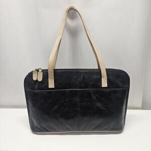 Latico Black & Tan Leather Briefcase Shoulder Bag Purse Satchel Carry Large